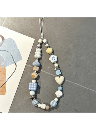 Kawaii Beaded Pearl Phone Charms Strap Cute White Cloud Cat Paw Cell Phone Lanyard Wrist Strap - view 2